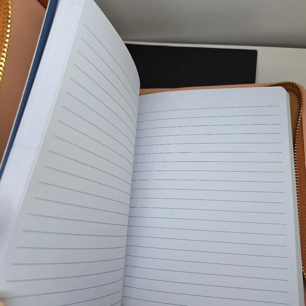 Pink leather journal planner book removeable jacket wallet compartment zipper